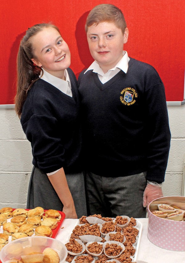 Sarah Maher and Kyle Graham from Ringsend College selling cakes in aid of Our Lady’s Hospice. 