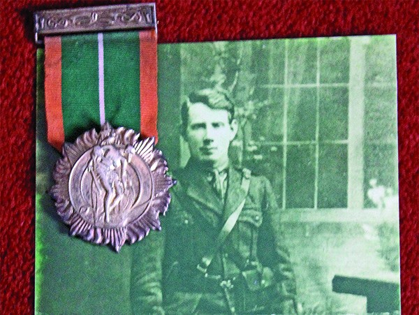 Above: Frances Bradshaw’s grandfather James Pepper during the rising with Medal.  