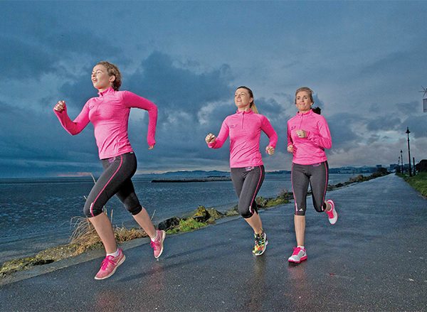 Sandymount Strand, Dublin 12/2/2016 Vhi Women’s Mini Marathon participants, Sarah McCaffrey  Nicky Fitzgerald, and Niamh Brogan  Mandatory Credit ©INPHO/Morgan Treacy