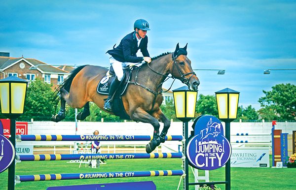 Pictured: Greg Broderick takes his horse Zuidam over the jump.  Photo: Kevin O’Gorman.