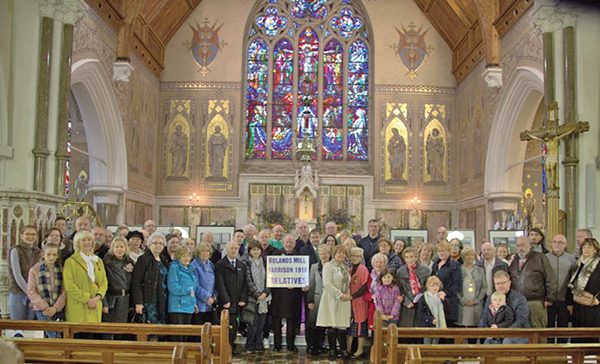 Relatives of those in “D” Company – 3rd Battalion, stationed at Boland’s Mill in 1916, at the commemoration Mass on November 6th in St Patrick’s Church, Ringsend. Picture by Patrick Hugh Lynch.