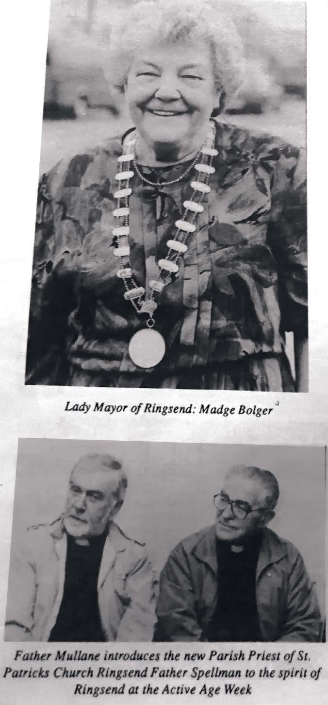The Lady Mayor of Ringsend, Madge Bolger and the new Parish priest of Ringer, Fr Spellman