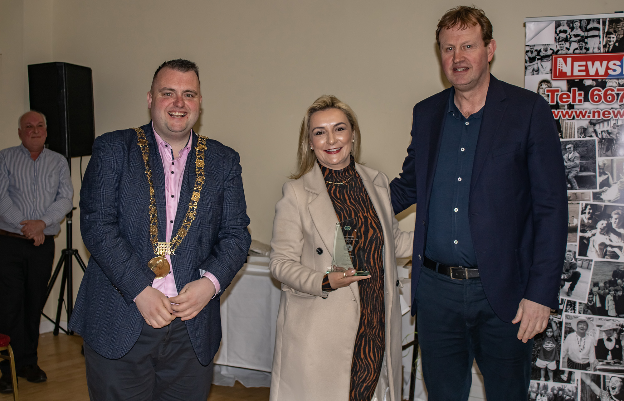 Teresa Weafer (Google) with the Lord Mayor Daithí de Róiste and Jim O'Callaghan TD